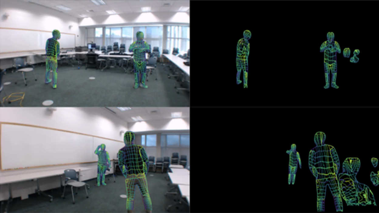 DensePose rekonstruiert Körperhaltungen von Menschen ausschliesslich anhand von WLAN-Signalen. 